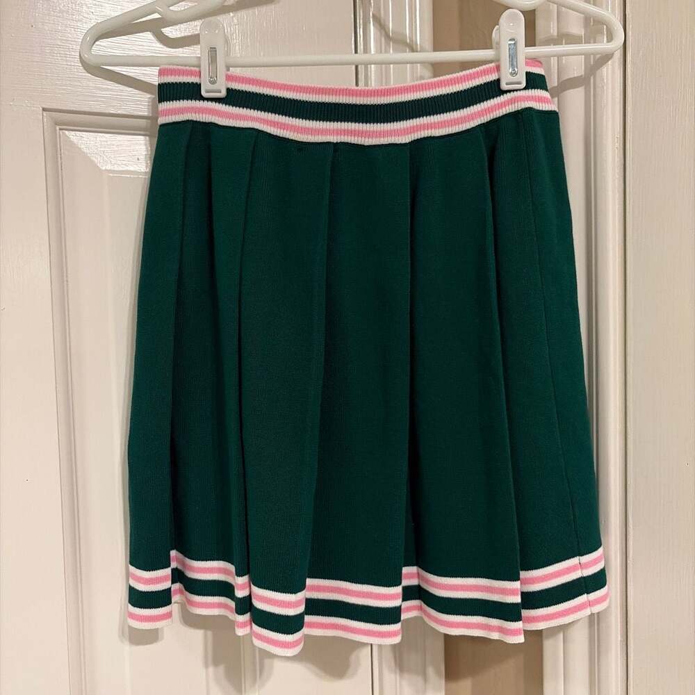 Daisy Pleated Knit Tennis Skirt Green Pink White Stripe Style K7967 Small